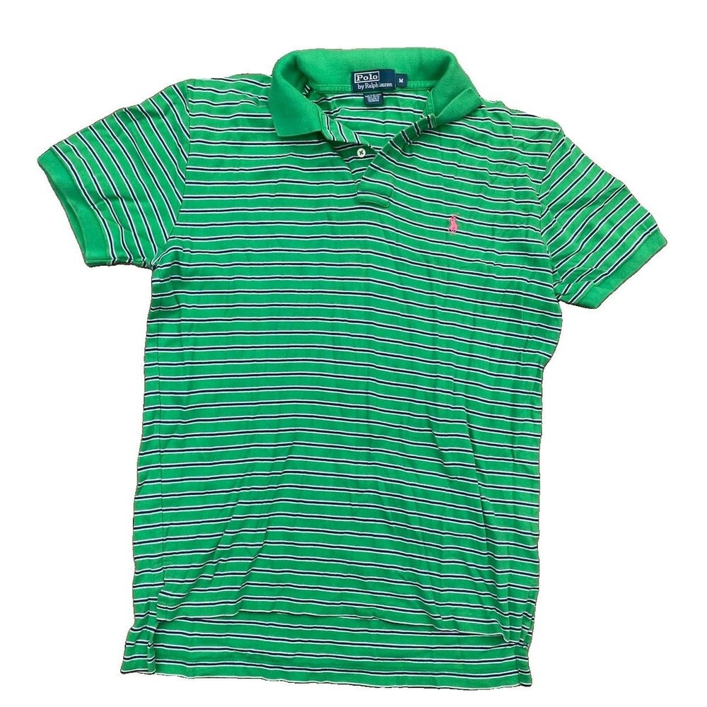 Polo Ralph Lauren Men’s Green Striped Short Sleeve Polo Size Medium